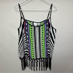 Bisou Bisou Black Fringed Camisole Top Multi Color Women’s Size Large
